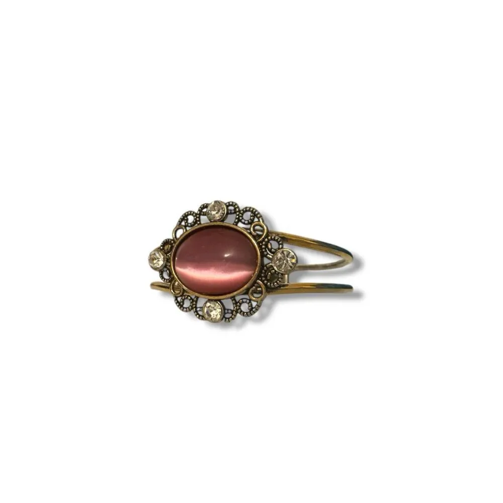 Vintage oval cats eye brass art deco statement cuff bracelet